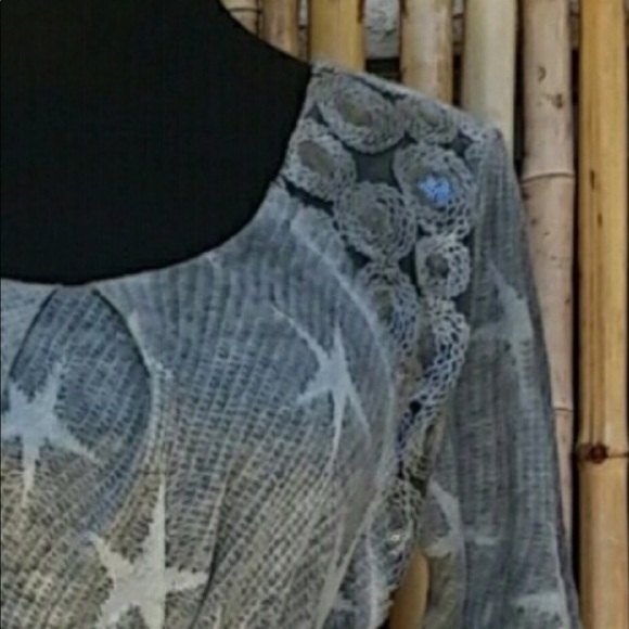 🌸 SALE ENDS SUN 🌸NEW Gray Wool Blend Star Print Dress with Ruffle Hem Slip - Picture 3 of 11